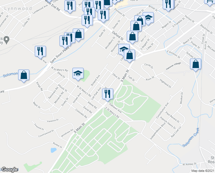 map of restaurants, bars, coffee shops, grocery stores, and more near 39 Graham Avenue in Wilkes-Barre