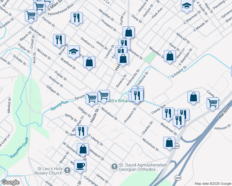 map of restaurants, bars, coffee shops, grocery stores, and more near 429 Blackman St in Wilkes-Barre