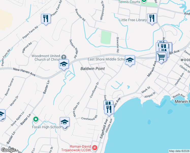 map of restaurants, bars, coffee shops, grocery stores, and more near 20 Dalton Road in Milford