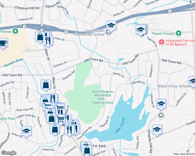 map of restaurants, bars, coffee shops, grocery stores, and more near 735 Frenchtown Road in Bridgeport