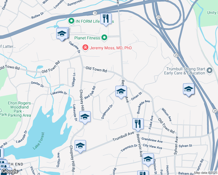 map of restaurants, bars, coffee shops, grocery stores, and more near 149 Grey Rock Road in Bridgeport