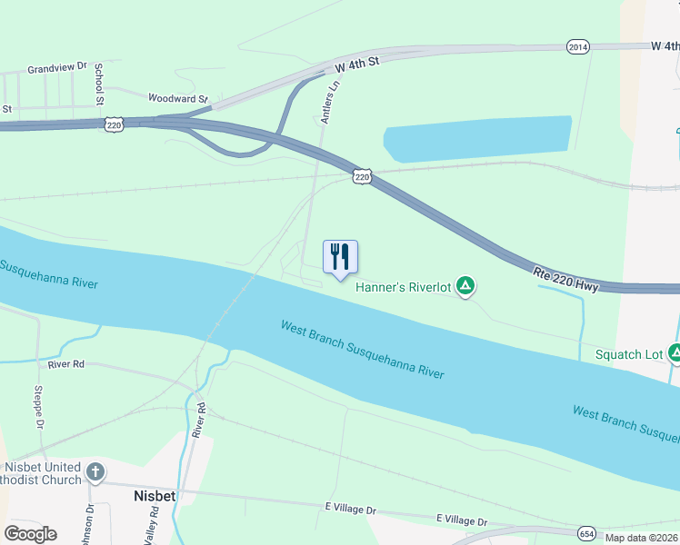 map of restaurants, bars, coffee shops, grocery stores, and more near 451 Antlers Lane in Williamsport