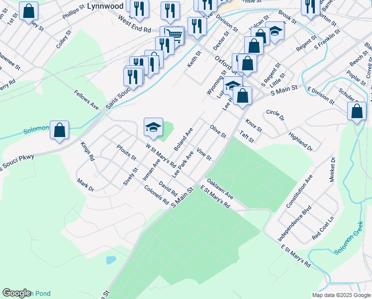 map of restaurants, bars, coffee shops, grocery stores, and more near 272 Lee Park Avenue in Wilkes-Barre