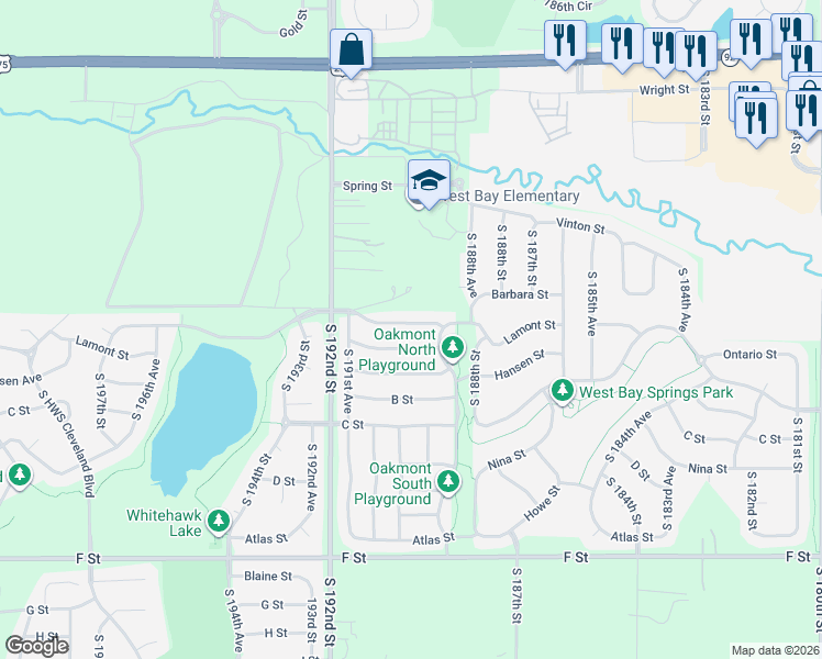 map of restaurants, bars, coffee shops, grocery stores, and more near 19003 Grover Street in Omaha