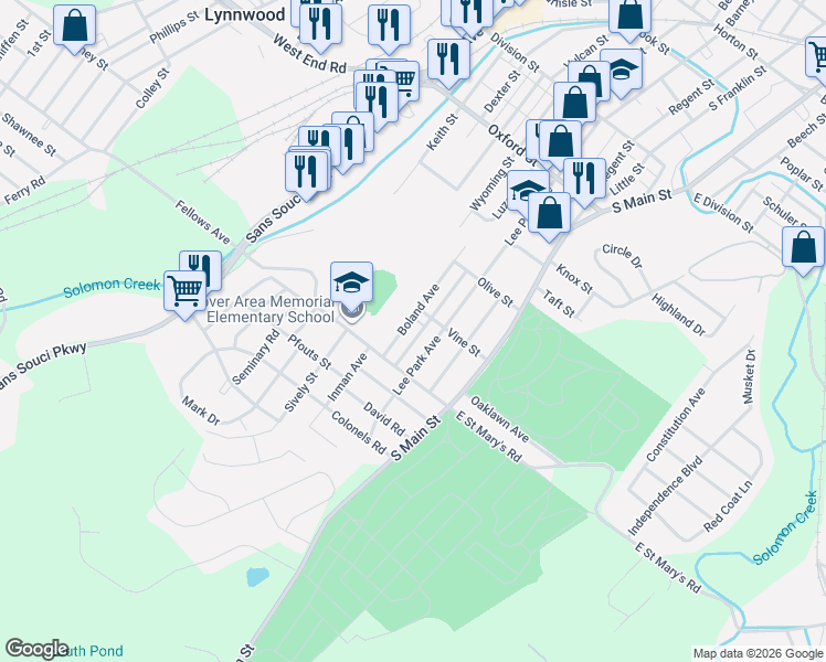 map of restaurants, bars, coffee shops, grocery stores, and more near 272 Lee Park Avenue in Wilkes-Barre