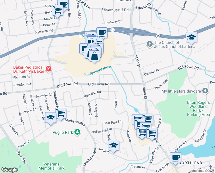 map of restaurants, bars, coffee shops, grocery stores, and more near 245 Acton Road in Bridgeport