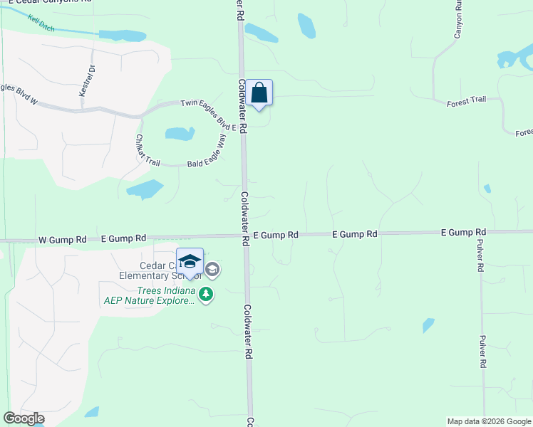map of restaurants, bars, coffee shops, grocery stores, and more near 15402 Coldwater Rd in Fort Wayne