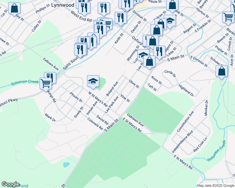 map of restaurants, bars, coffee shops, grocery stores, and more near 272 Lee Park Avenue in Wilkes-Barre