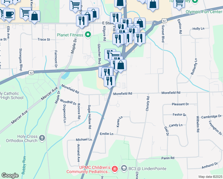 map of restaurants, bars, coffee shops, grocery stores, and more near 570 South Hermitage Road in Hermitage