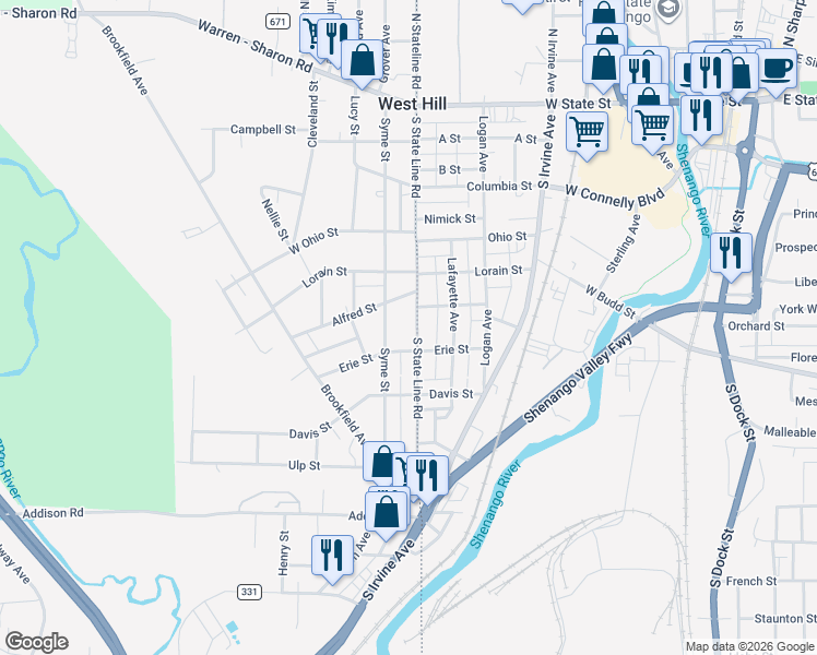 map of restaurants, bars, coffee shops, grocery stores, and more near 685 Syme Street in Masury