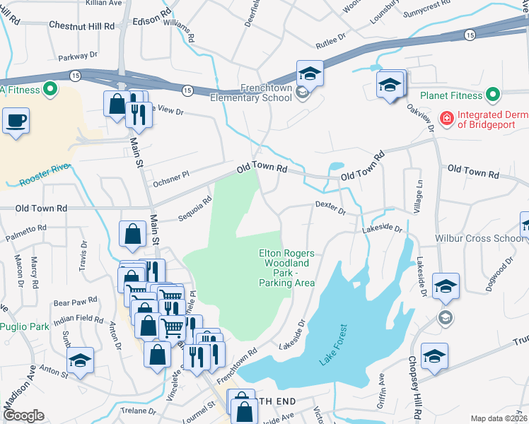 map of restaurants, bars, coffee shops, grocery stores, and more near 735 Frenchtown Road in Bridgeport