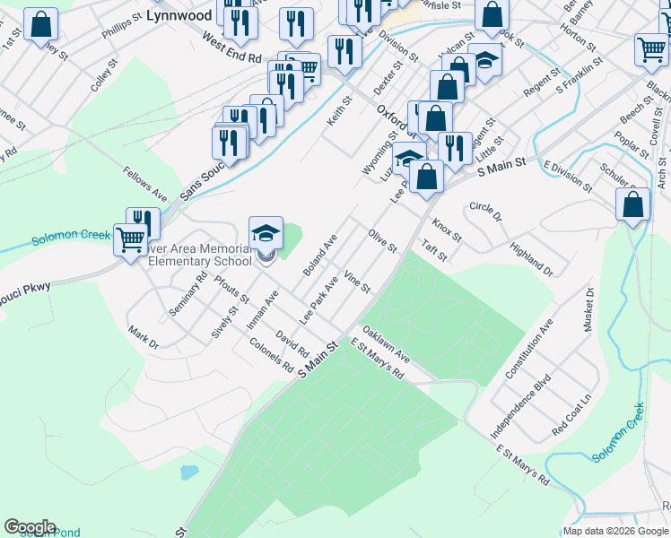 map of restaurants, bars, coffee shops, grocery stores, and more near 272 Lee Park Avenue in Wilkes-Barre