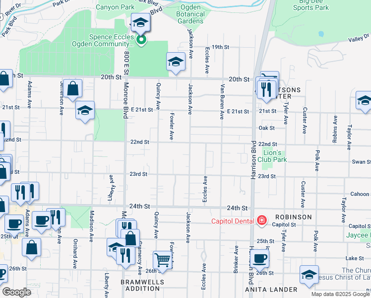 map of restaurants, bars, coffee shops, grocery stores, and more near 2229 Jackson Avenue in Ogden