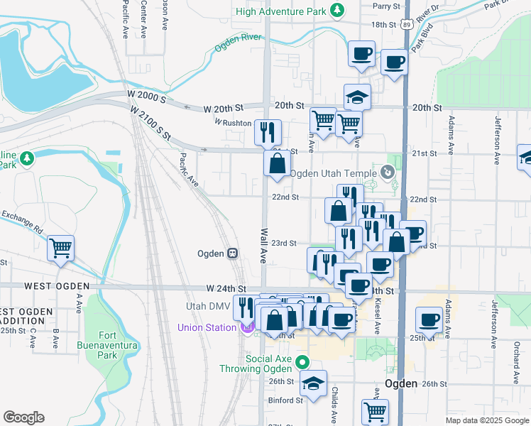 map of restaurants, bars, coffee shops, grocery stores, and more near 2262 Wall Avenue in Ogden