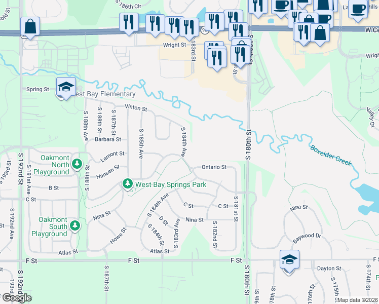 map of restaurants, bars, coffee shops, grocery stores, and more near 3515 S 184th Ave in Omaha