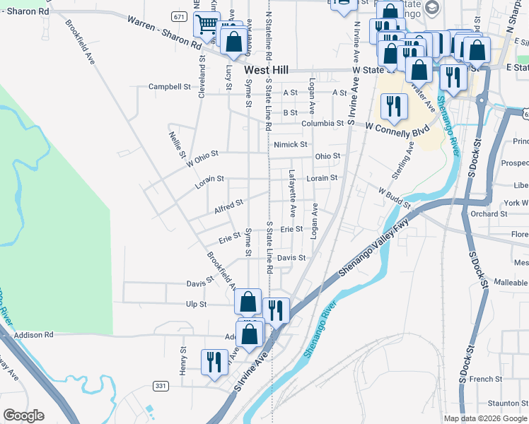 map of restaurants, bars, coffee shops, grocery stores, and more near 685 Syme Street in Masury