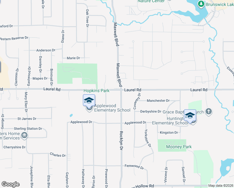 map of restaurants, bars, coffee shops, grocery stores, and more near 1821 Pinewood Drive in Brunswick