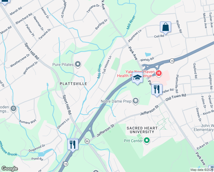map of restaurants, bars, coffee shops, grocery stores, and more near 368 Stevenson Road in Fairfield