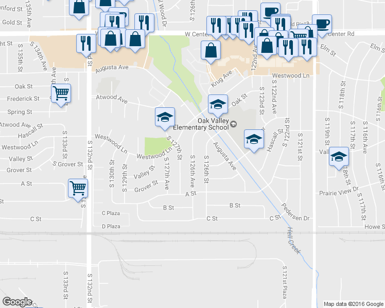map of restaurants, bars, coffee shops, grocery stores, and more near 3323 South 126th Avenue in Omaha