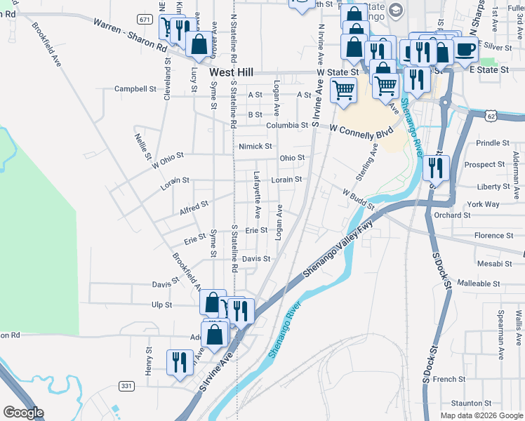 map of restaurants, bars, coffee shops, grocery stores, and more near 501 Lafayette Avenue in Sharon