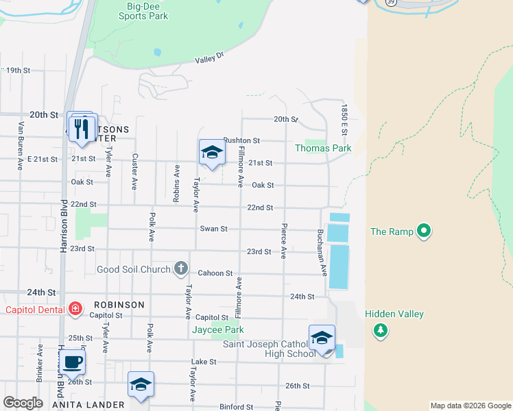 map of restaurants, bars, coffee shops, grocery stores, and more near 1631 22nd Street in Ogden