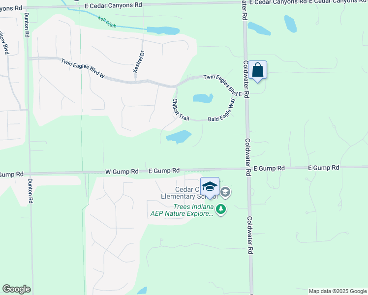 map of restaurants, bars, coffee shops, grocery stores, and more near 213 Gump Road East in Fort Wayne