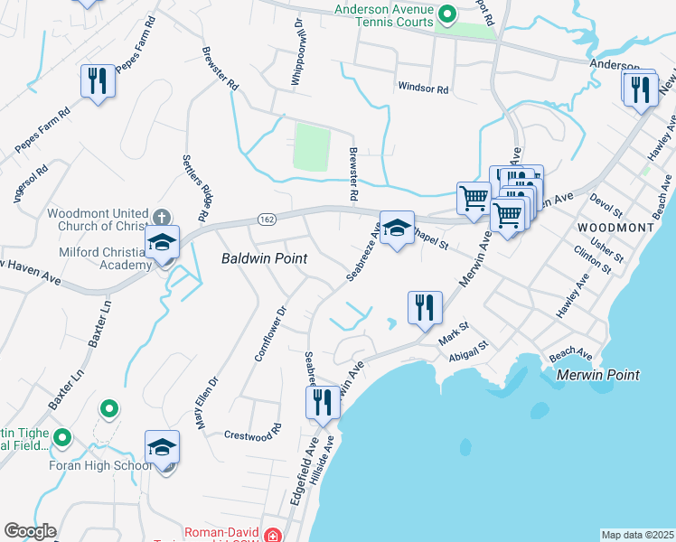 map of restaurants, bars, coffee shops, grocery stores, and more near 4 Meetinghouse Lane in Milford
