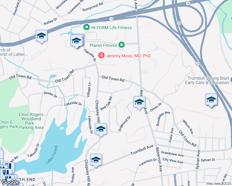 map of restaurants, bars, coffee shops, grocery stores, and more near 95 Grey Rock Road in Bridgeport