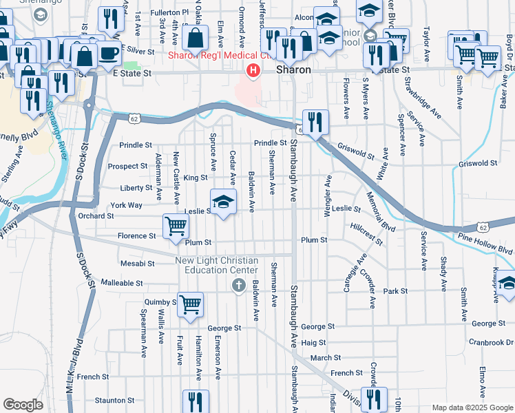 map of restaurants, bars, coffee shops, grocery stores, and more near 453 Baldwin Avenue in Sharon