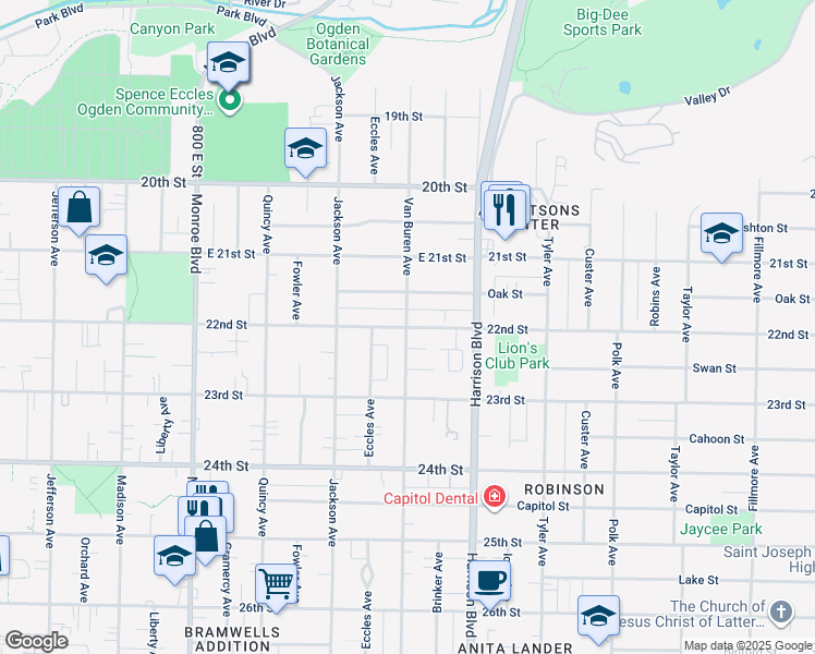 map of restaurants, bars, coffee shops, grocery stores, and more near 2223 Van Buren Avenue in Ogden