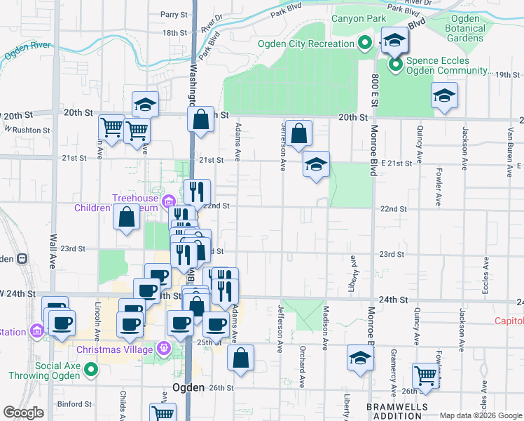 map of restaurants, bars, coffee shops, grocery stores, and more near 549 22nd Street in Ogden