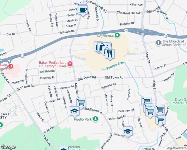map of restaurants, bars, coffee shops, grocery stores, and more near 3170 Old Town Road in Bridgeport