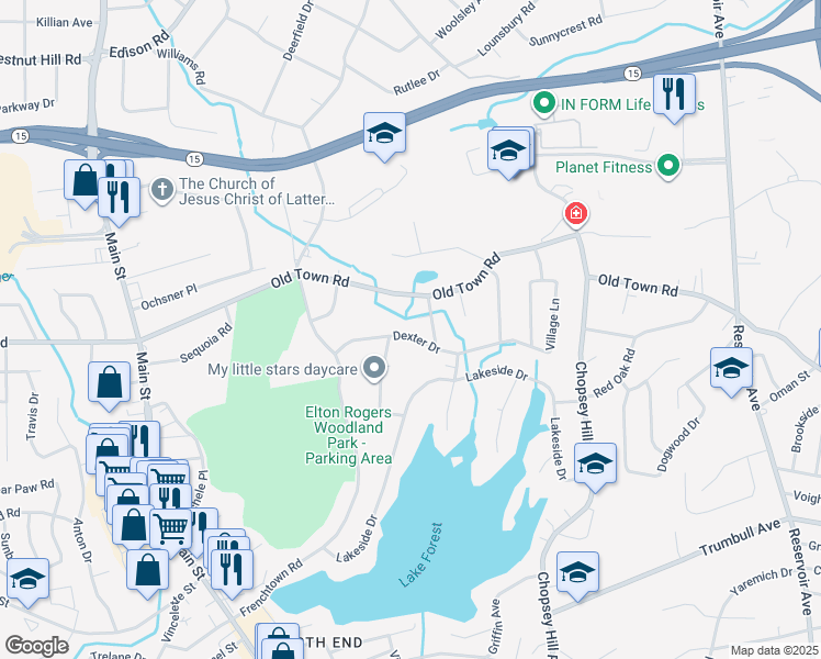map of restaurants, bars, coffee shops, grocery stores, and more near 1979 Old Town Road in Trumbull