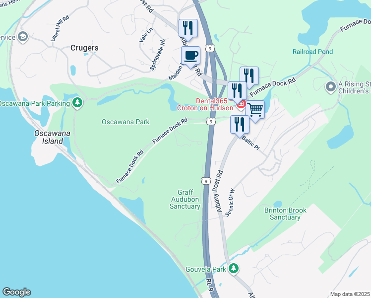 map of restaurants, bars, coffee shops, grocery stores, and more near 43 Furnace Dock Road in Croton-on-Hudson