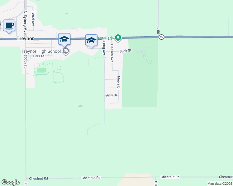 map of restaurants, bars, coffee shops, grocery stores, and more near 207 Hillsdale Drive in Treynor