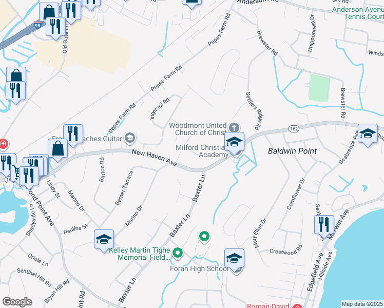 map of restaurants, bars, coffee shops, grocery stores, and more near 4 Alpha Street in Milford
