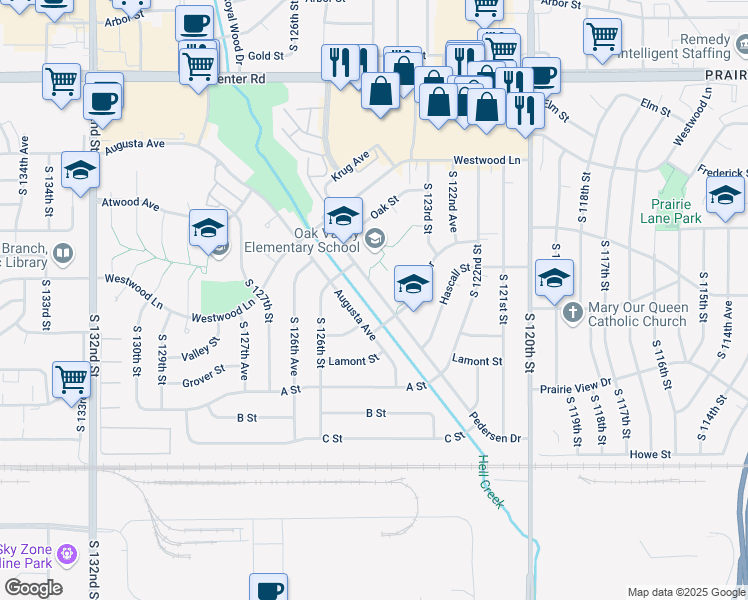 map of restaurants, bars, coffee shops, grocery stores, and more near 3218 Pedersen Drive in Omaha