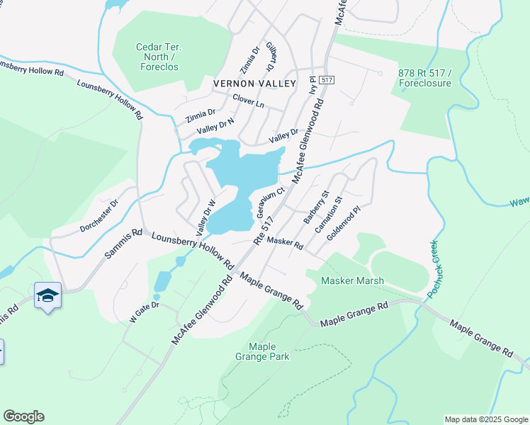 map of restaurants, bars, coffee shops, grocery stores, and more near 11 Geranium Court in Vernon Township