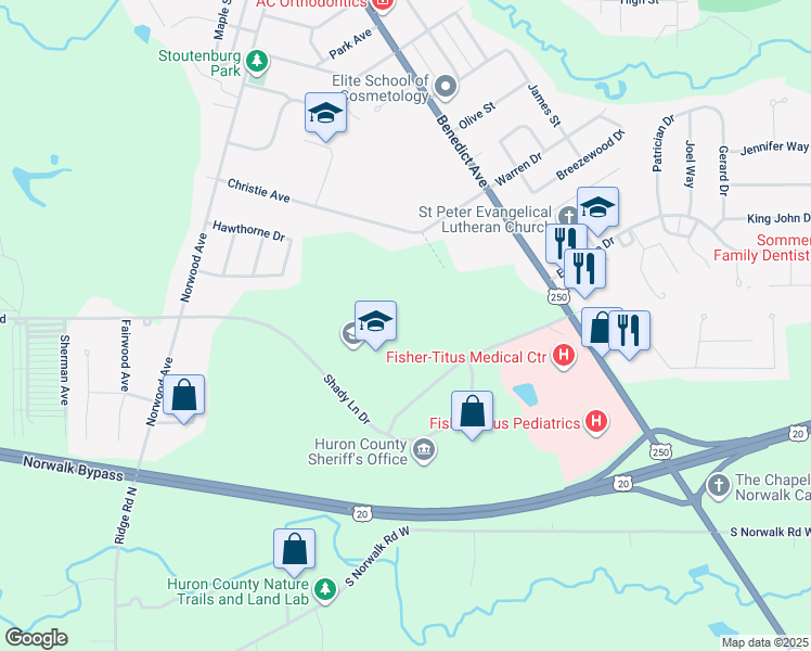 map of restaurants, bars, coffee shops, grocery stores, and more near 350 Shady Lane Drive in Norwalk