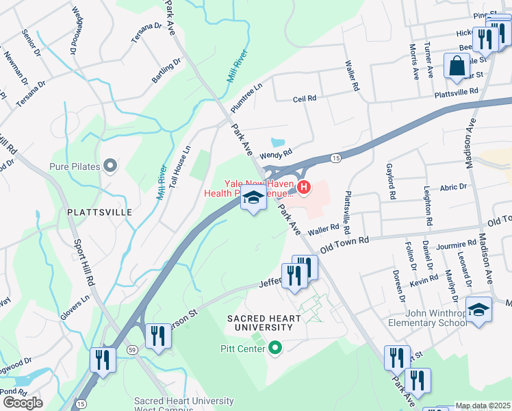map of restaurants, bars, coffee shops, grocery stores, and more near 5545 Park Avenue in Fairfield