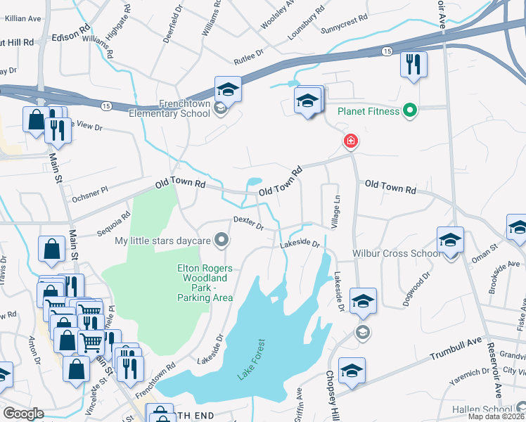 map of restaurants, bars, coffee shops, grocery stores, and more near 1979 Old Town Road in Trumbull