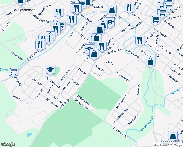 map of restaurants, bars, coffee shops, grocery stores, and more near 1222 South Main Street in Wilkes-Barre