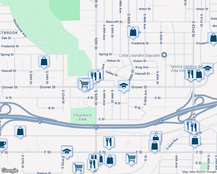 map of restaurants, bars, coffee shops, grocery stores, and more near 4907 Curlew Lane in Omaha