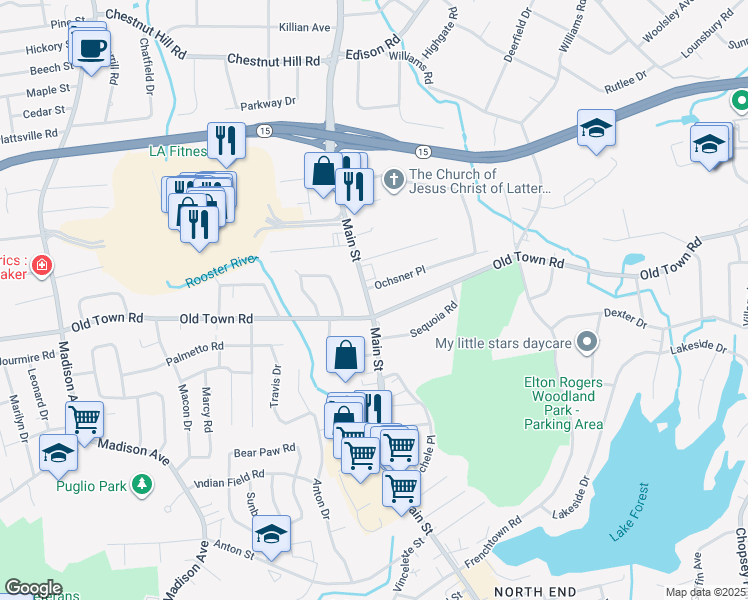 map of restaurants, bars, coffee shops, grocery stores, and more near 4934 Main Street in Bridgeport
