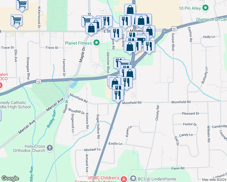 map of restaurants, bars, coffee shops, grocery stores, and more near 570 South Hermitage Road in Hermitage