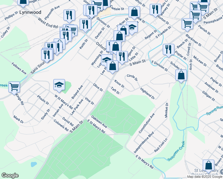 map of restaurants, bars, coffee shops, grocery stores, and more near 215 Taft Street in Wilkes-Barre
