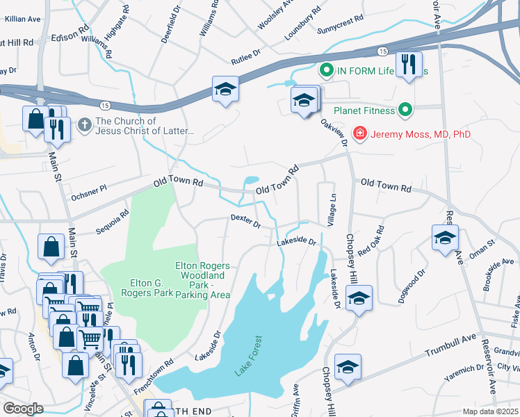 map of restaurants, bars, coffee shops, grocery stores, and more near 1979 Old Town Road in Trumbull