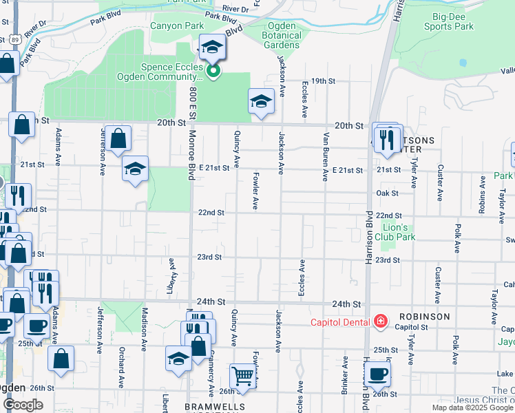 map of restaurants, bars, coffee shops, grocery stores, and more near 940 South 22nd Street in Ogden