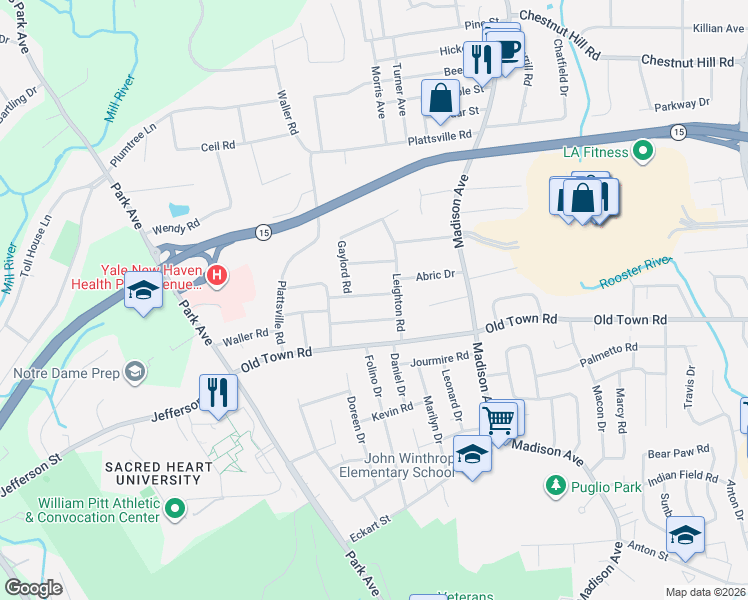 map of restaurants, bars, coffee shops, grocery stores, and more near 42 Richfield Road in Trumbull
