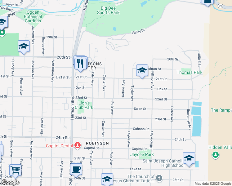 map of restaurants, bars, coffee shops, grocery stores, and more near 2170 Polk Avenue in Ogden